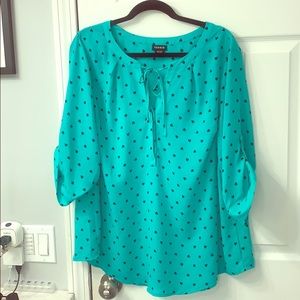 TORRID teal blouse with black hearts size 2